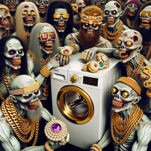 Fashion-Forward Swag Zombies with Golden Chains, Rings & Grillz