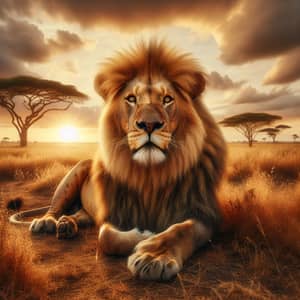Regal African Lion on Sun-Baked Savannah