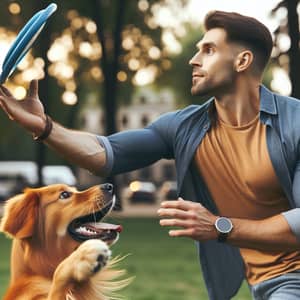 Interactive Golden Retriever Catching a Frisbee with Excitement