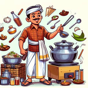 Cartoon Man in Dhoti & Shirt for Outdoor Catering