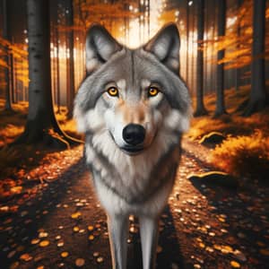 Majestic Grey Wolf in Autumn Forest | Wildlife Photography