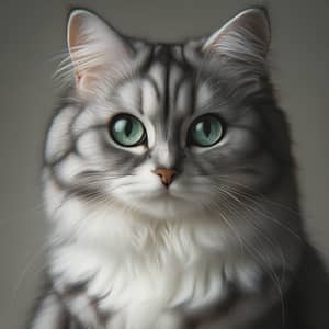 Exquisite Green-Eyed Domestic Cat with Charcoal Grey and Snow White Fur