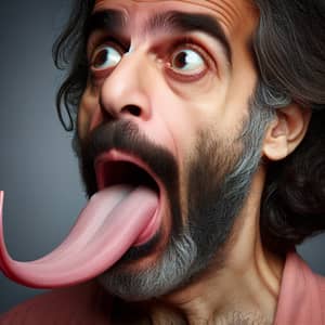 Astounded Middle-Eastern Man with Extraordinarily Long Tongue | Surprised Expression