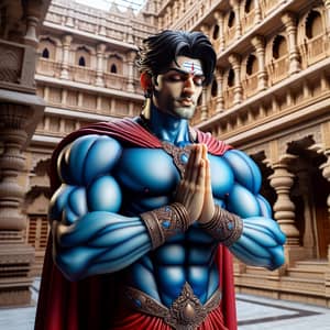 Superman Praying in Indian Temple - Serene and Reverent