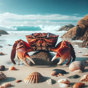 Rusty Orange Shell Crab on Sunny Beach