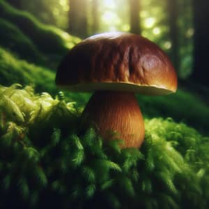 Plump Mature Mushroom in Serene Forest Setting