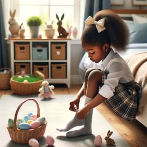 6-Year-Old African American Girl's Easter Routine in Cozy Bedroom