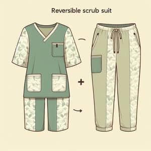 Reversible Scrub Suit with Two Side Pockets in Sage Green and Cream