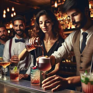 Lively Bar Scene with Diverse Patrons - Crafted Cocktails