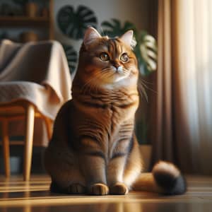 Glossy Fur Cat in Sunlight - Domestic Setting Scene