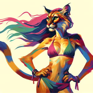 Vibrant Anthropomorphic Feline Woman Art - Bold & Colorful