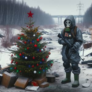Post-Apocalyptic New Year with Stalker in Radiated Landscape