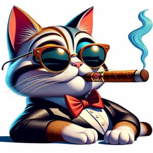 Sophisticated Feline Character with Cuban Cigar