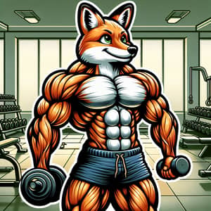 Muscular Cartoon Fox Bodybuilder: Gym Workout Illustration