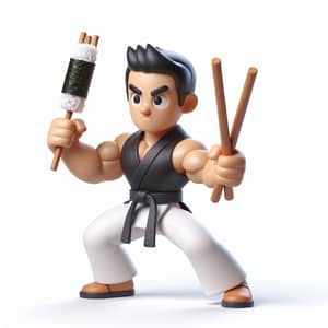 Karate Cartoon Character with Sushi Sticks | Martial Arts Design