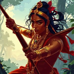 Divine Lord Murugan Inspired Character in Mystical Forest Landscape