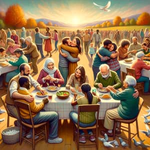 Heartwarming Illustration of Diverse People Engaging in Acts of Love