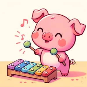 Joyful Pink Piglet Playing Multicolored Xylophone