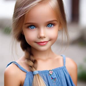 Young Russian Girl in Blue Sundress | Innocent Childhood Joy