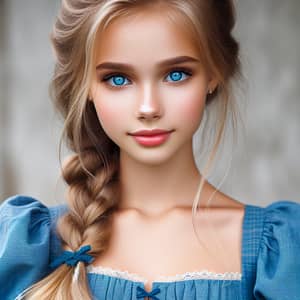 Young Russian Girl in Blue Sundress with Blonde Hair | Website Name
