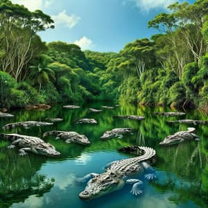 Tranquil Scene with Serene Pond and Crocodiles | Nature Photography