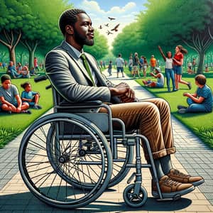 Dignified Black Man in Stylish Wheelchair in Vibrant Park Setting