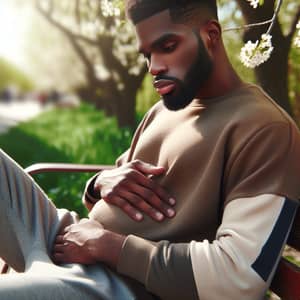 Handsome Young Black Man Experiencing Pregnancy | Serene Park Scene