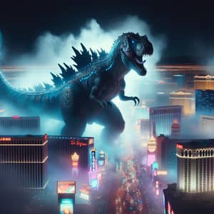 Giant Kaiju Attacks Las Vegas Cityscape at Night