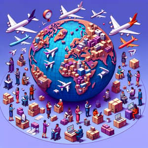 Global Logistics Artwork with Diverse Workforce | Purple Globe Scene