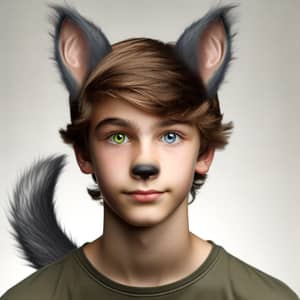 Captivating Teen with Dog Ears and Unique Green Blue Eyes