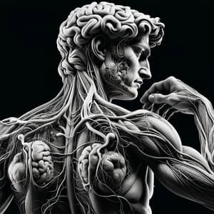 Anatomically Accurate Human Nervous System in Michelangelo's David Pose