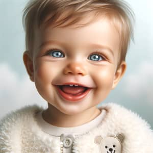 Cheerful and Healthy Baby Boy in Fluffy White Onesie