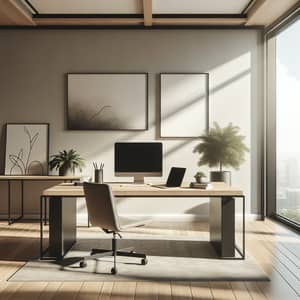 Minimalist Office Space with Natural Wood Desk and Ergonomic Chair