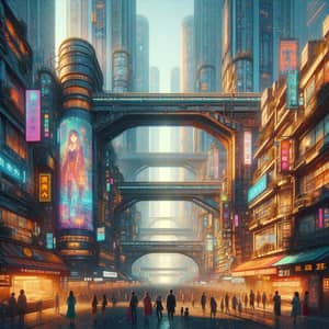 Detailed Cyberpunk Scene with Vibrant Skyscrapers | Futuristic City Art