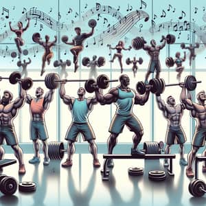Diverse Bodybuilders Lift Weights in Sync | Gym Illustration