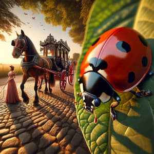 Magical Ladybug and Horse-Drawn Carriage Scene