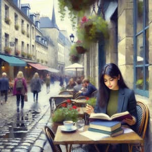 Impressionistic Scene of Young South Asian Woman Studying Abroad