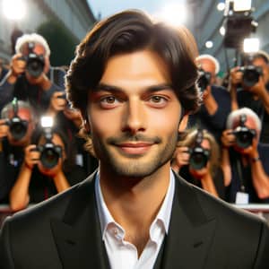 Talented Male Actor of Indian Descent in Classic Black Suit at Film Premiere