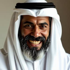 Arab Man in White Caftan and Ghutra Laughing - Evil Traits