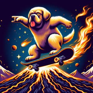Dog Skateboarding on Volcano - Amazing Image