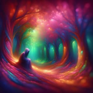 Mysterious Figure in Vibrant Forest - Impressionist Style Art