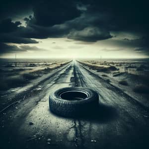 Lonely Tire on Abandoned Road: A Symbol of Desolation