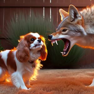 Brave Cavalier King Charles Spaniel Confronts Wild Coyote