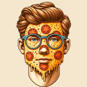 Pizza Face Illustration with Cheese Skin and Tomato Glasses