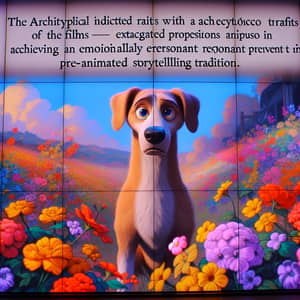 Vintage Animated Dog Portrait with Vibrant Flowers