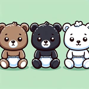 Adorable One-Month-Old Baby Bears in Diapers | Cute Cartoon Trio
