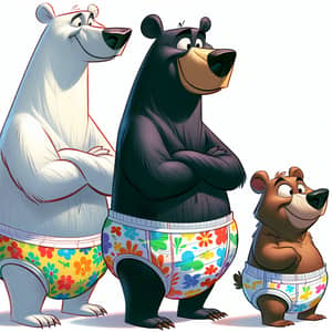 Wholesome Bear Caricature Trio in Colorful Diapers