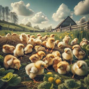 Lively Baby Chicks in Spring Meadow | Farmyard Bliss