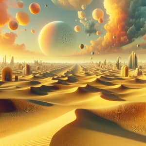 Abstract Desert Landscape: Surreal Sand Dunes and Sculptures