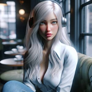 Hyper-Realistic 8K Image of Beautiful 18-Year-Old Girl in Café